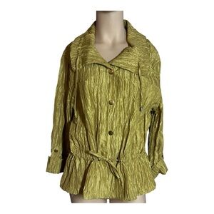 Hearts of Palm  Jeweled Green Crinkle Utility Jacket with Drawstring Waist, Size